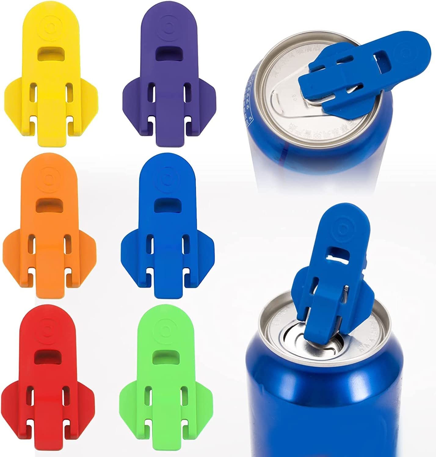 Assorted Soda Can Cover & Tab Opener Set (6 Pack) – Plastic Can Covers to Open & Keep Drinks Carbonated & Bug-Free