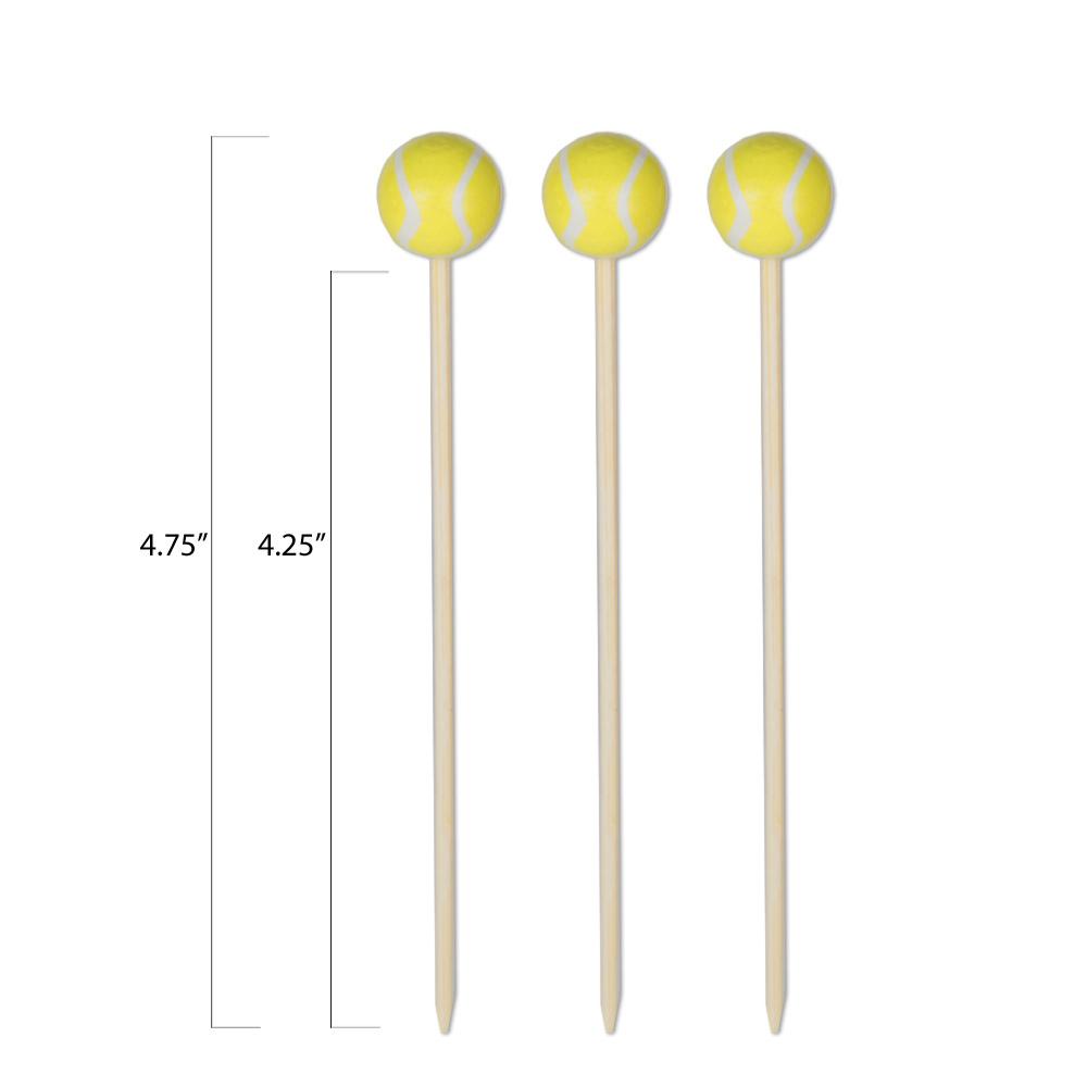 Tennis Ball Bamboo Food / Cocktail Picks, 4 3/4"  - 100 or 1000 count