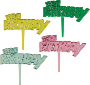 Bold Happy Birthday Assorted  cake pick 4-1/4" 48 ct