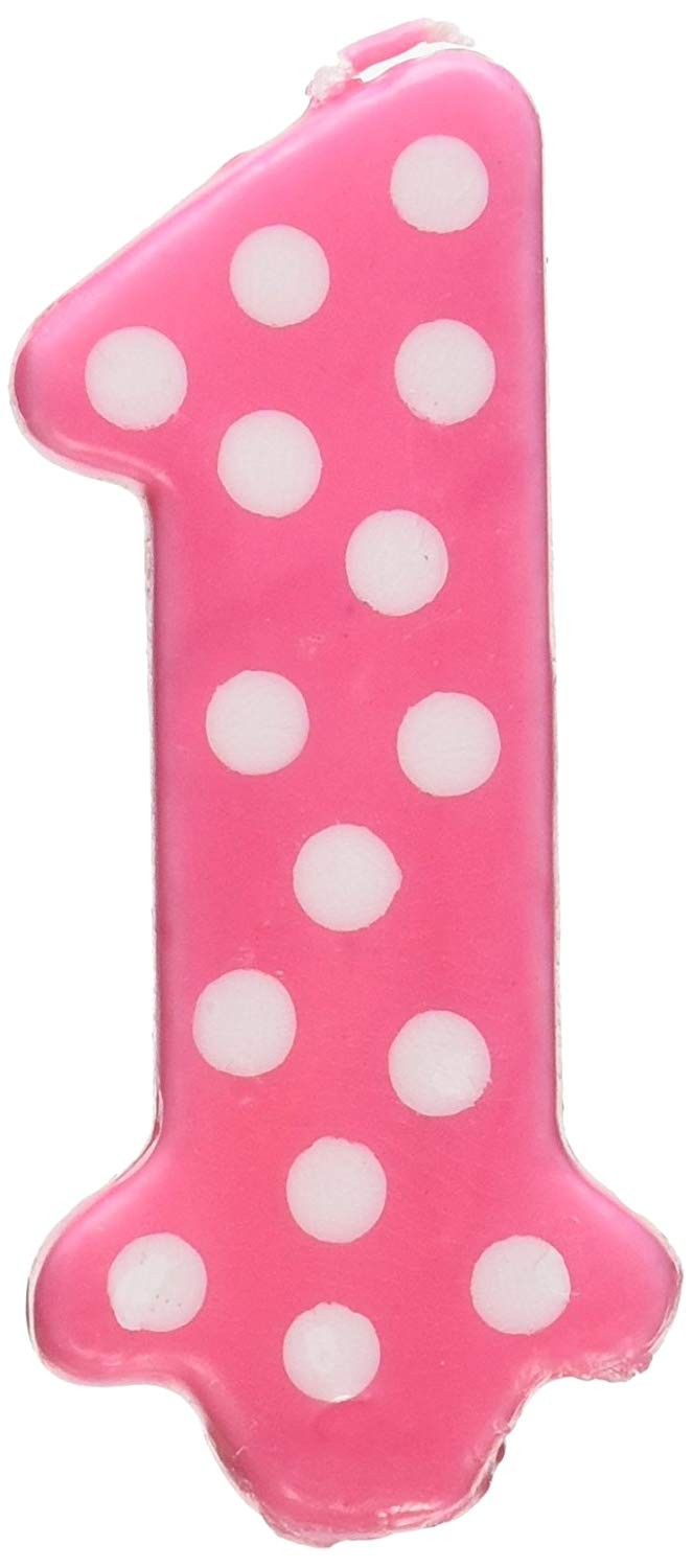 1st Birthday Girl Polka Dot Candles - 3.25 Inches Tall