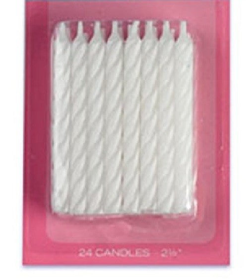 2.5" White Color Striped Birthday Candle, 1 pack of 24 candles