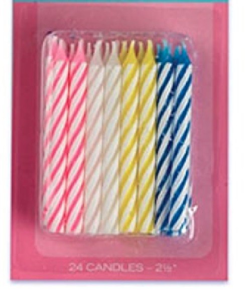 2.5" Multi Color Striped Birthday Candle, 1 pack of 24 candles