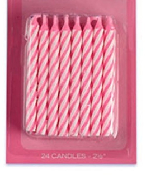 2.5" Pink Color Striped Birthday Candle, 1 pack of 24 candles