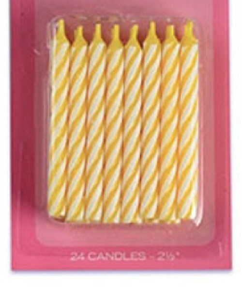 2.5" Yellow Color Striped Birthday Candle, 1 pack of 24 candles