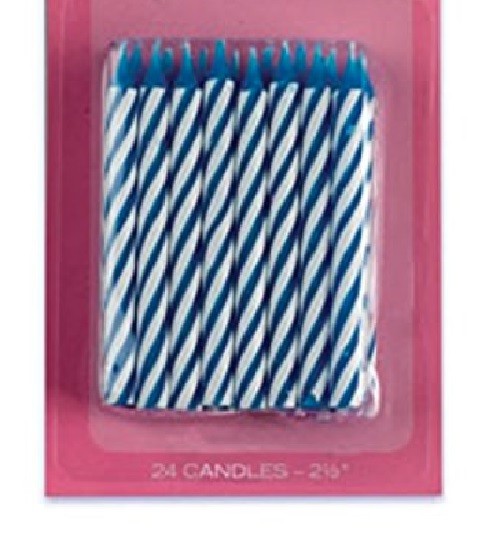 2.5" Blue Color Striped Birthday Candle, 1 pack of 24 candles