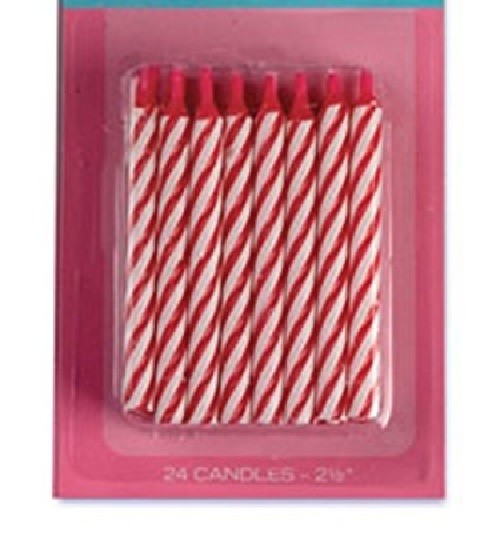 2.5" Red Color Striped Birthday Candle, 1 pack of 24 candles