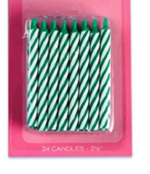 2.5" Green Color Striped Birthday Candle, 1 pack of 24 candles