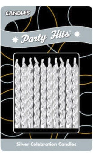 Silver Birthday or Anniversary Candles, 2.5", 10 Candles per Card