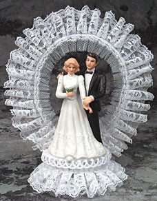 Wedding Cake Topper - E102 -  Bride & Groom, Porcelain Couple-Lace Arch