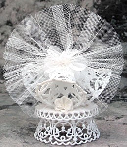 Anniversary / Wedding Cake Topper - E460-  White Lace Bells