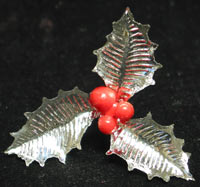 1" Silver Triple Holly w/ 3 Berries Decorating Picks - 144 count